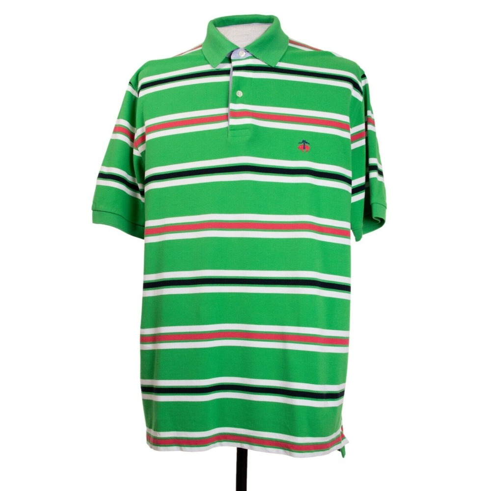 Brooks Brothers Mens L‎ Green Stripe Original Fit Logo Polo Shirt